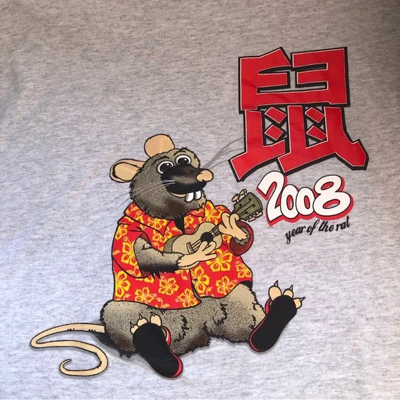 2008 Year of the Rat Hawaiian Ukulele & Slippahs - Gray Shirt - Large NWOT - Picture 6 of 13